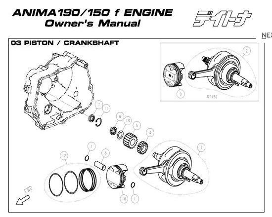 Daytona Anima 150 and 190 4V O.E.M. Piston, Crank, Cover Parts