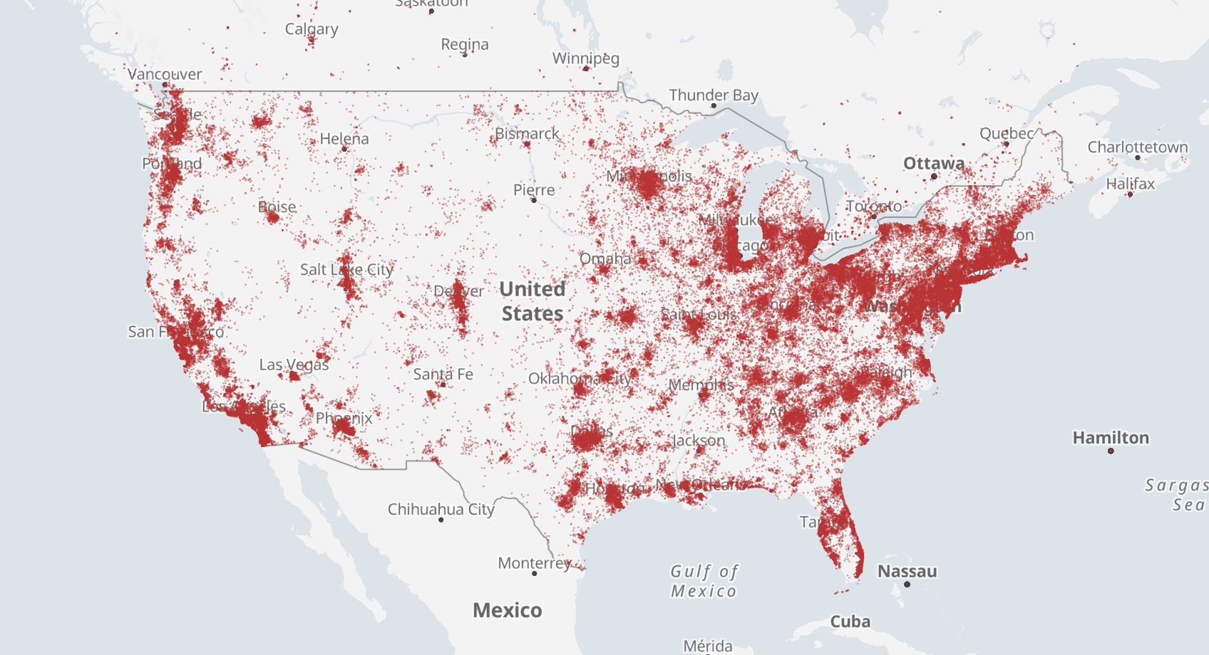 Map of every ZIP and postal code TBoltUSA has shipped to