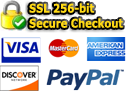 SSL Secured Checkout with Visa, MC, AmEx, or Disc