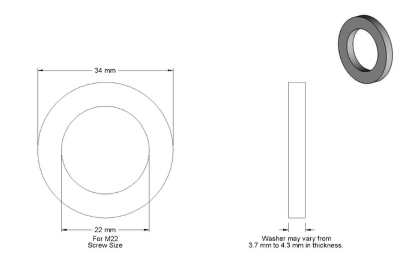 Flat Washer - Steel Oversized Washer 22 mm ID, 34 mm OD