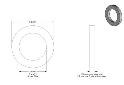 Flat Washer - Steel Oversized Washer 22 mm ID, 34 mm OD