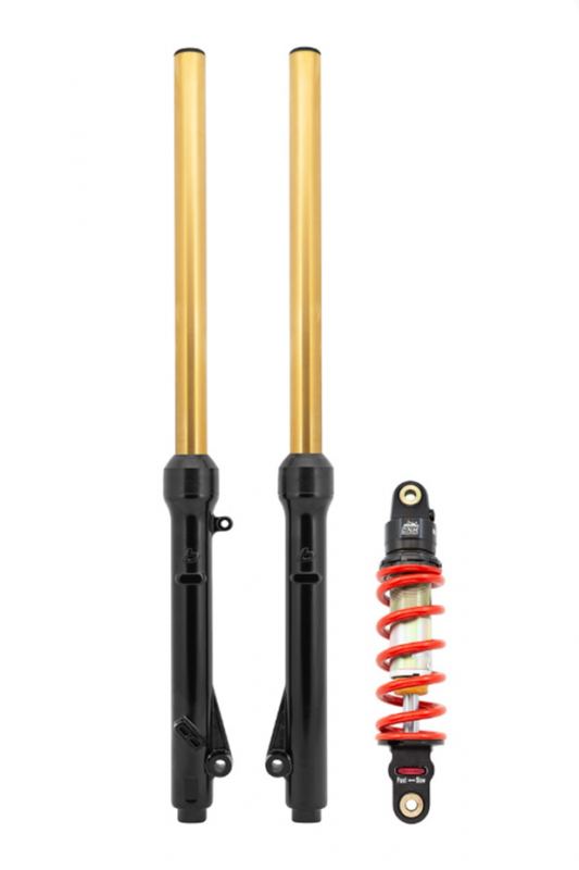 TBparts - Fork Assembly with HD Springs, TiN Gold Coated Uppers, and 300lb DNM Shock Kit for KLX110