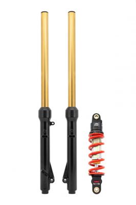 TBparts - Fork Assembly with HD Springs, TiN Gold Coated Uppers, and 300lb DNM Shock Kit for KLX110