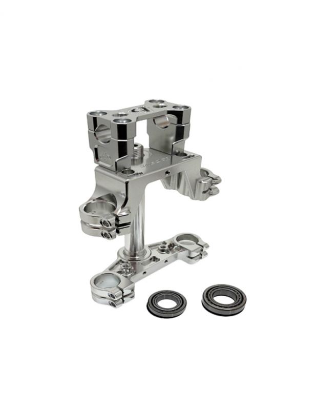 TBparts - CNC Billet Triple Clamp Set in Raw with Stem Bearings for KLX110