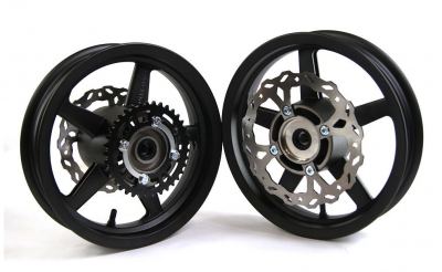 Piranha - Aluminum 12" Black  S2 SuperMoto Motard Wheel Set