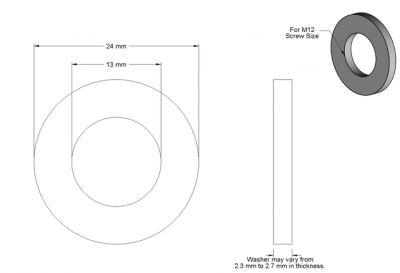 Zinc-Plated Steel Washer for M12 Screw Size, 13 mm ID, 24 mm OD Packs of 2