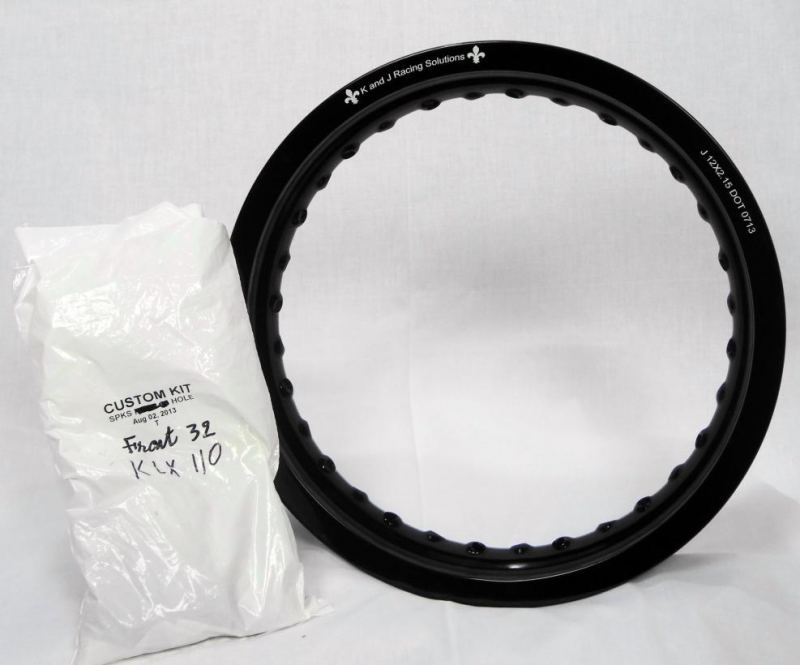 K and J - Super Wide Street Racing Rim and Spoke Set for KLX110 KLX110L DRZ110 Front 12 x 2.15